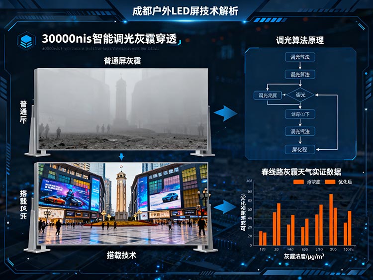 成都LED顯示屏生存戰(zhàn)：納米涂層防潮×自循環(huán)散熱×30,000nits破霧實(shí)戰(zhàn)錄